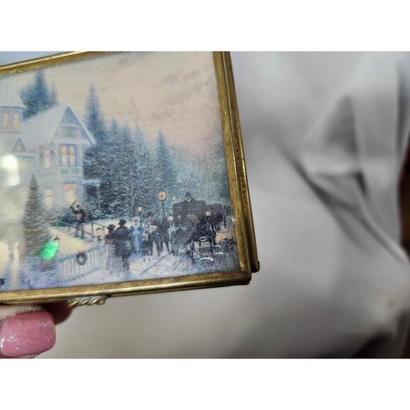 Vintage Enesco Thomas Kinkade Etched Glass Brass Jewelry Trinket Box Cottage - Picture 12 of 16